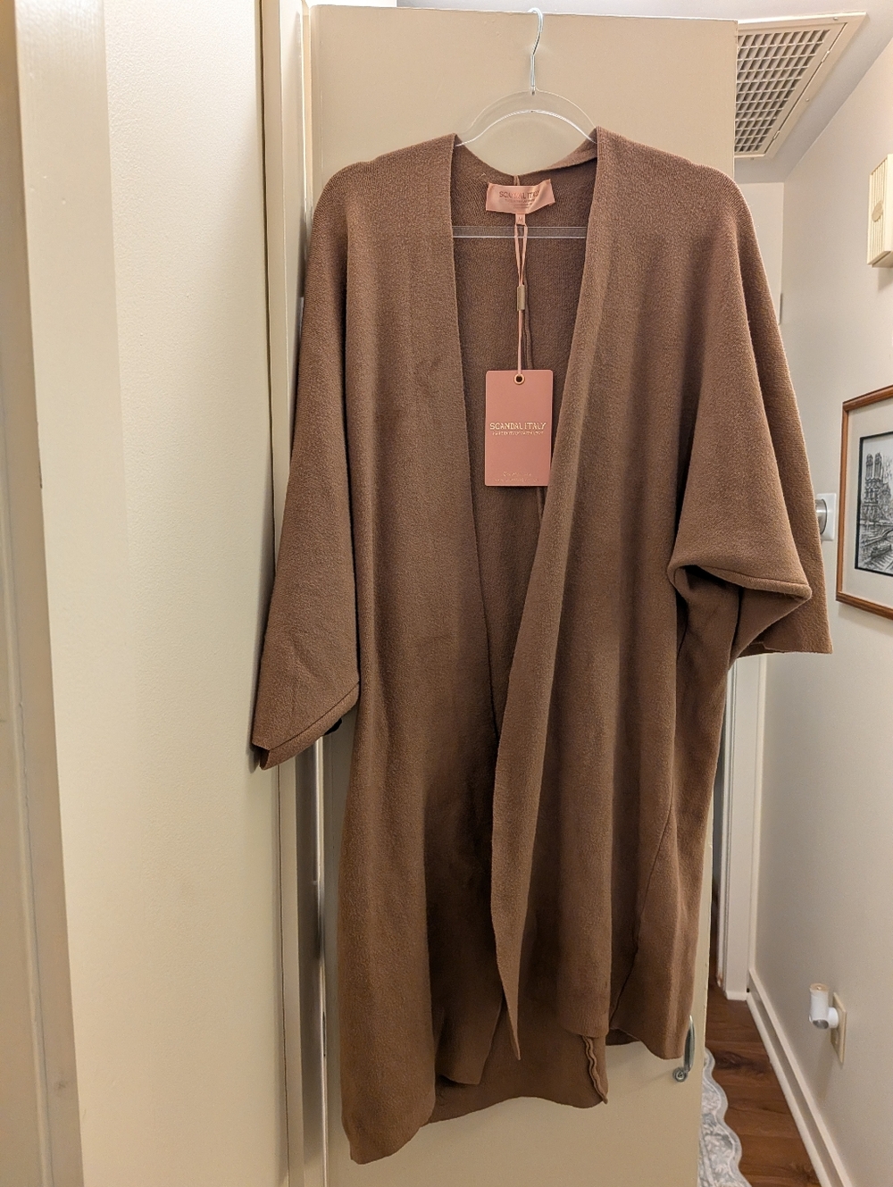 NWT Scandal Italy Andromeda Knit Cardigan Sweater Poncho in Camel Italian Medium